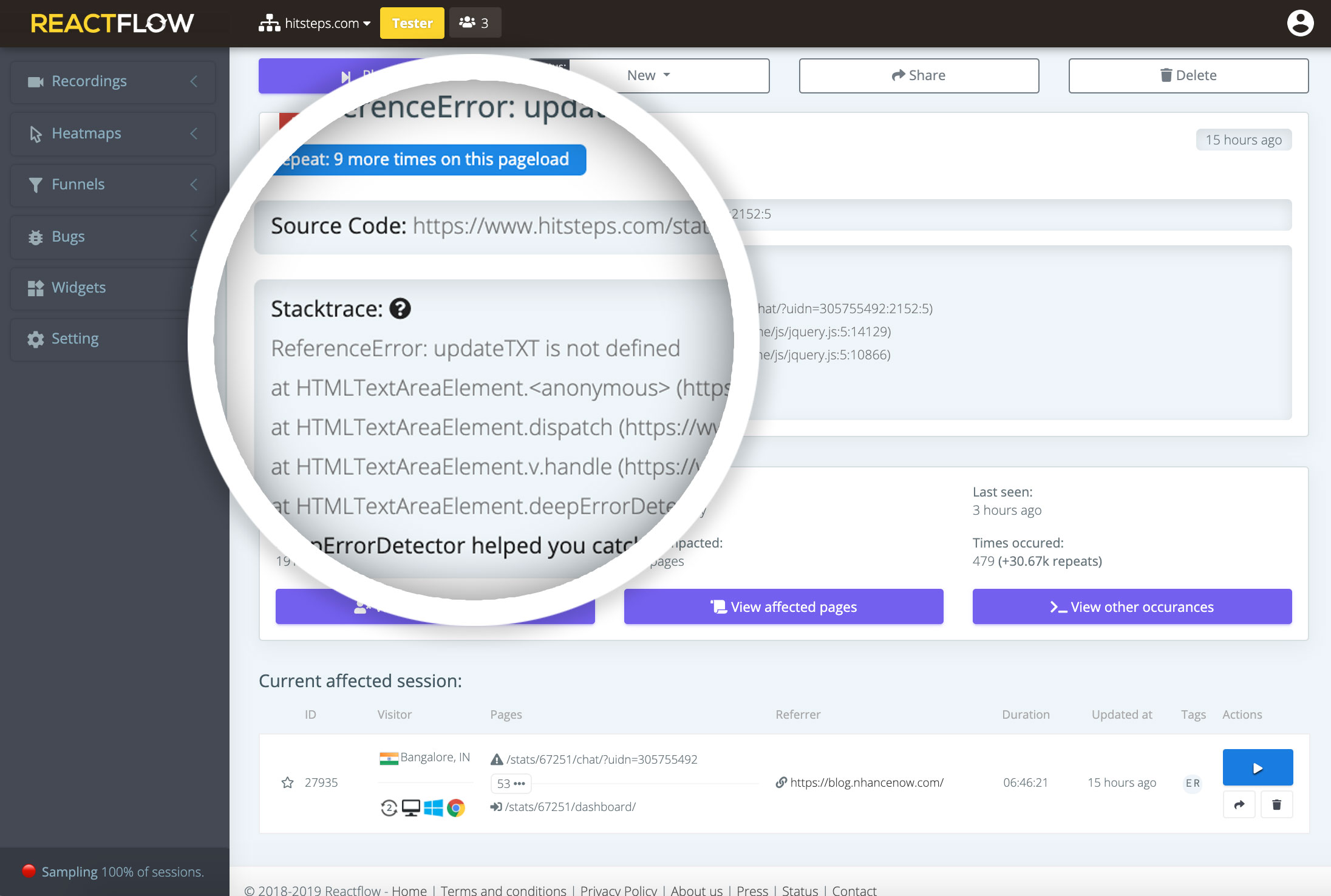 Bug stacktrace